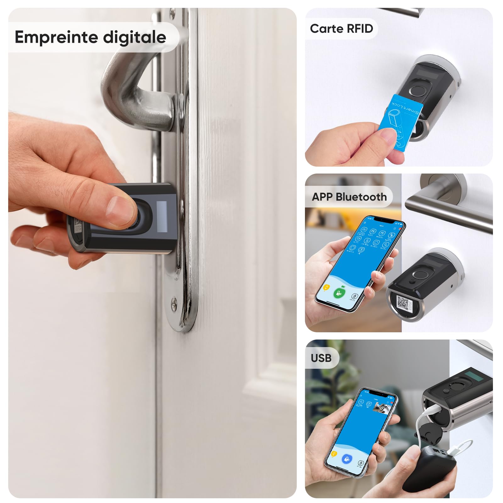RUILON Serrure empreinte digitale - Touch41 Serrure connectee porte entree IP65 avec 3 cartes RFID, Cylindre biometrique 40x30 pour épaisseur de porte 50-100 mm Maison Bureau facile à installer