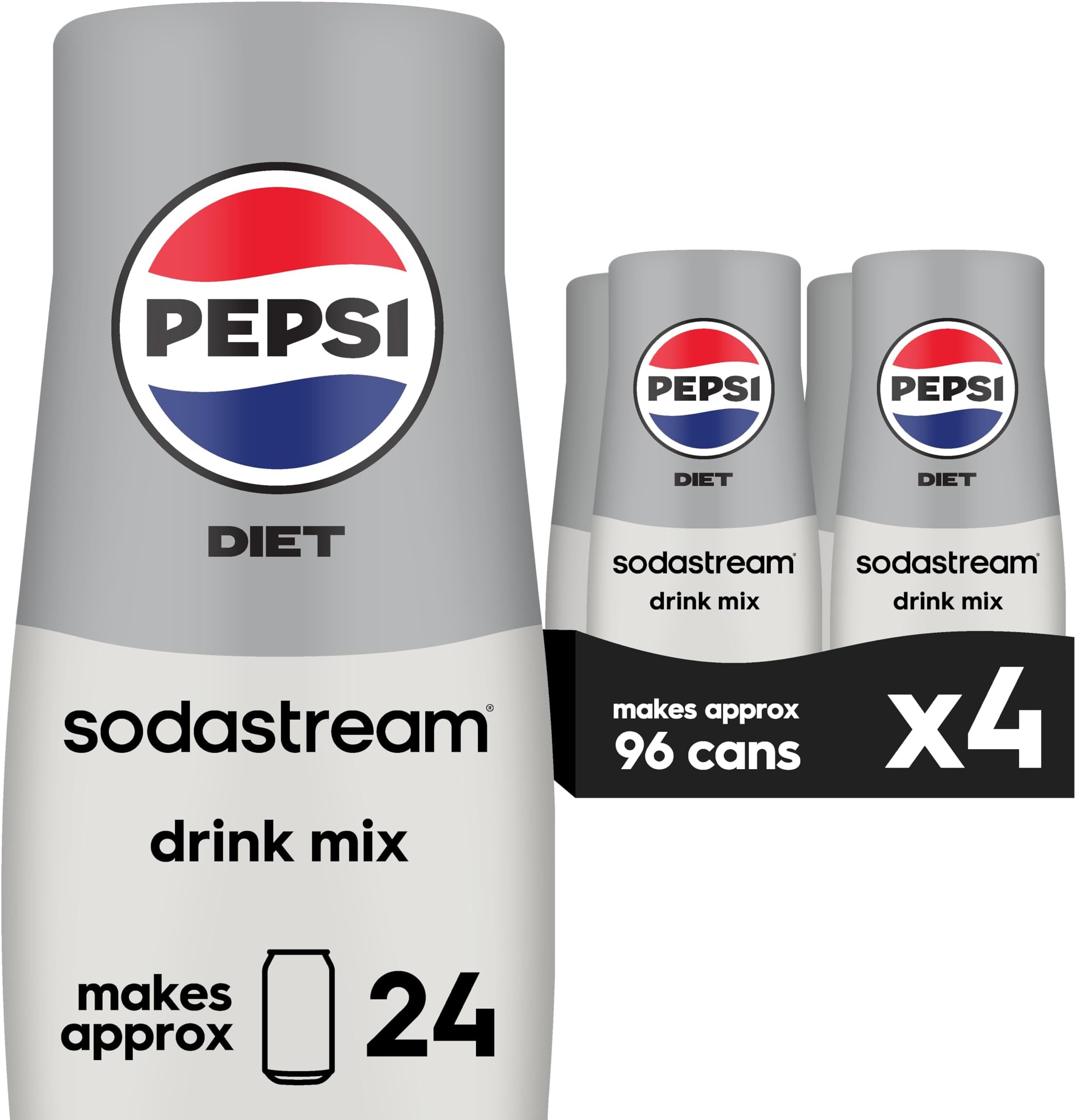 SodaStream - Diet Pepsi Beverage Mix Diet Flavor for SodaStream Turns 9.5 Gallons of Sparkling Water into Diet Pepsi Light, Crisp and Refreshing with Zero Calories 14.9 Fl Oz, Pack of 4