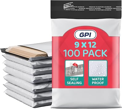 9" x 12" Poly Mailer Envelopes - 100 Count, Self Seal White Plastic Mailing Bags with Adhesive Strip, 2.5 Mil Thick, Waterprrof & Tear/Puncture Proof Unpadded Shipping Mailers - GPI
