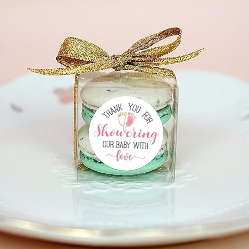 Miniatura 2 de Calcomanías rosas para baby shower, regalos de agradecimiento para niñas, 2 pulgadas, paquete de 50