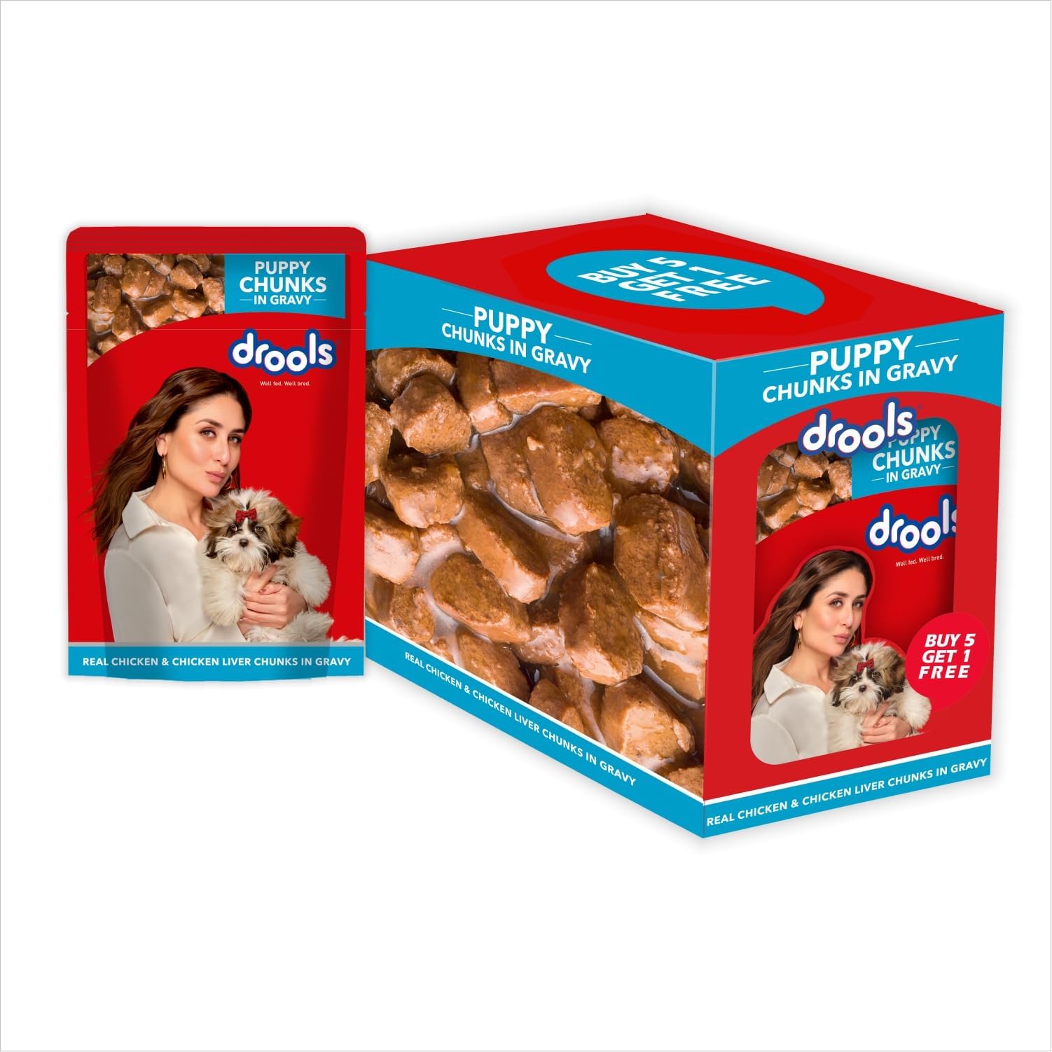 Drools Puppy Wet Dog Food Real Chicken and Chicken Liver Chunks Gravy 0.9 Kg (6 X 150g) Pack of 6