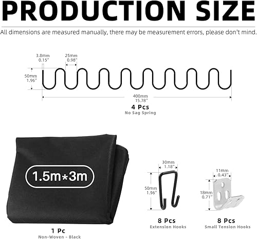 Miniatura 10 de Kit de reparación de resortes de sofá de 63 piezas, 16 pulgadas, sin resortes de hundimiento, clips en S, ganchos, resortes de tensión de doble