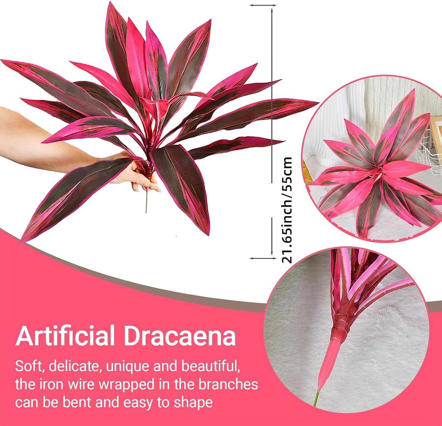 2PCS Large Realistic Artificial Boston Fern & Dragon's Blood Tree Plants with Vibrant Pink/Purple Leaves, Artificial Ti Plant, Artificial Red Cordyline Ti Plant for Garden, Patio (6PCS)