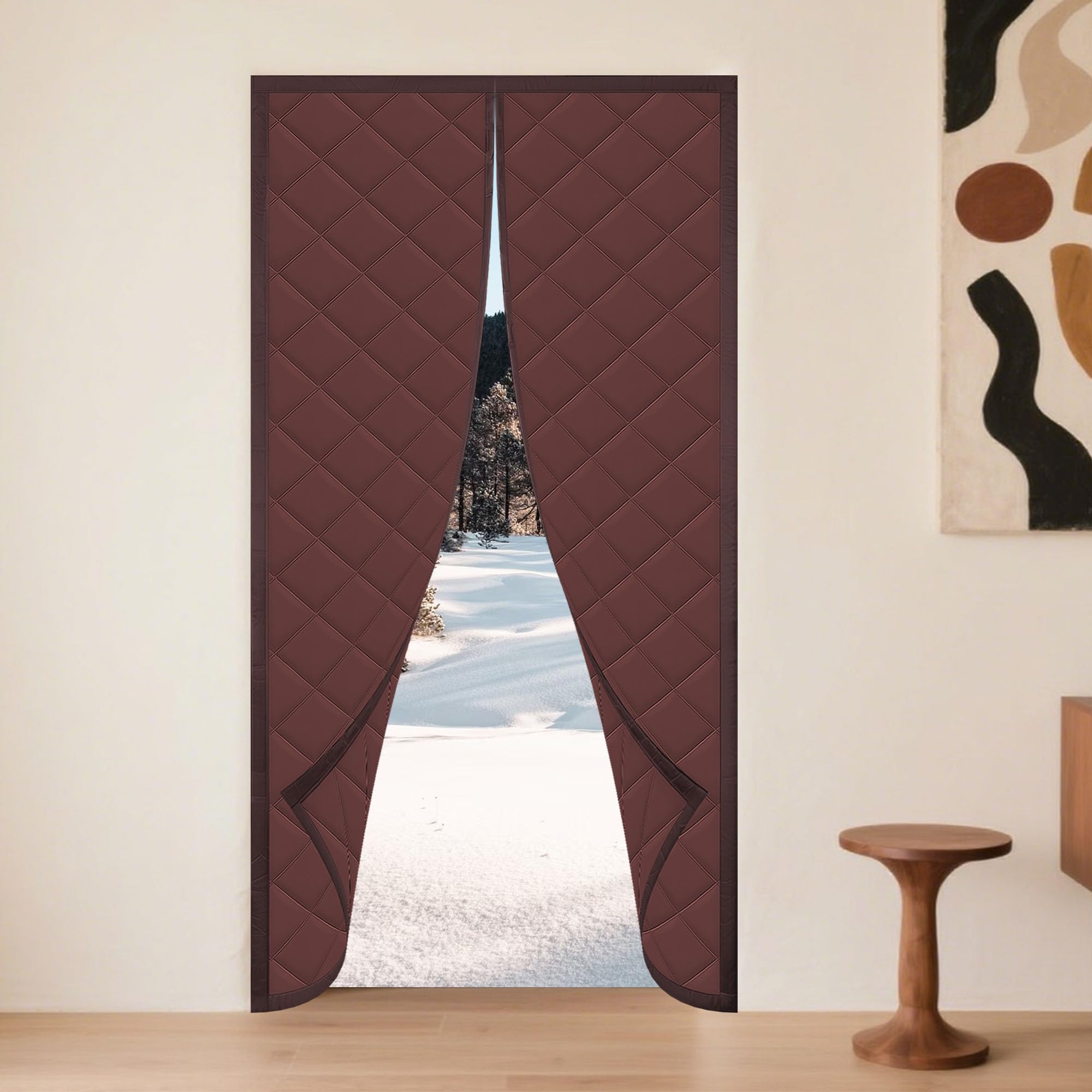 Rideau de Porte Thermique 61 x 210 cm Vent et Insonorisant Rideau de Porte Magnétique Isolé Thermique Fermeture Automatique pour de Balcon, brun