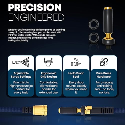 Miniatura 8 de TITAN Manguera de jardín flexible de 50 pies  Manguera de agua ultraligera y resistente con accesorios de latón y boquilla de chorro  Sin