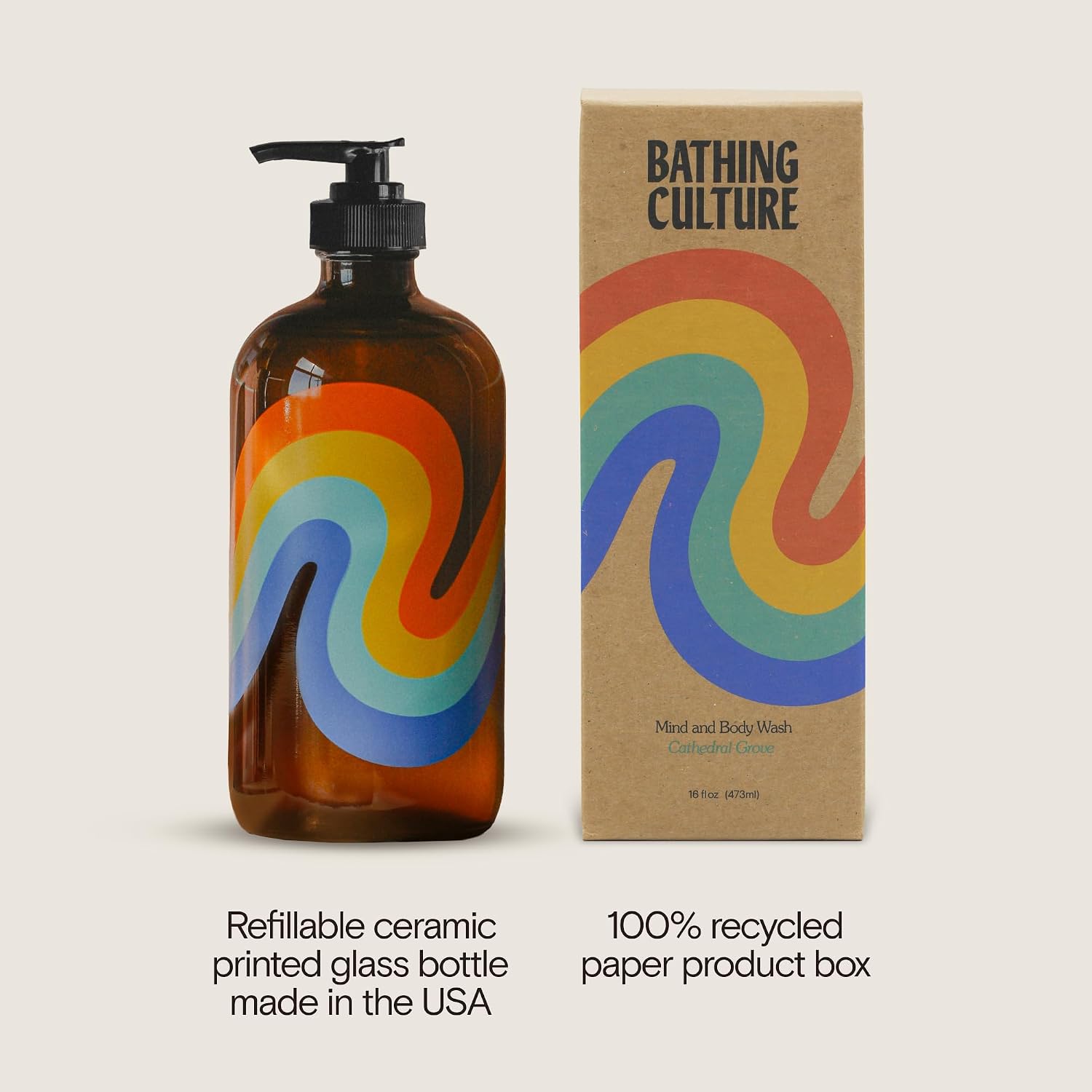 Bathing Culture Organic Body Wash for Women and Men, Natural Shower Gel, Biodegradable, Sustainable, Vegan Personal Care, 16 fl oz Glass Bottle, Cathedral Grove Scent