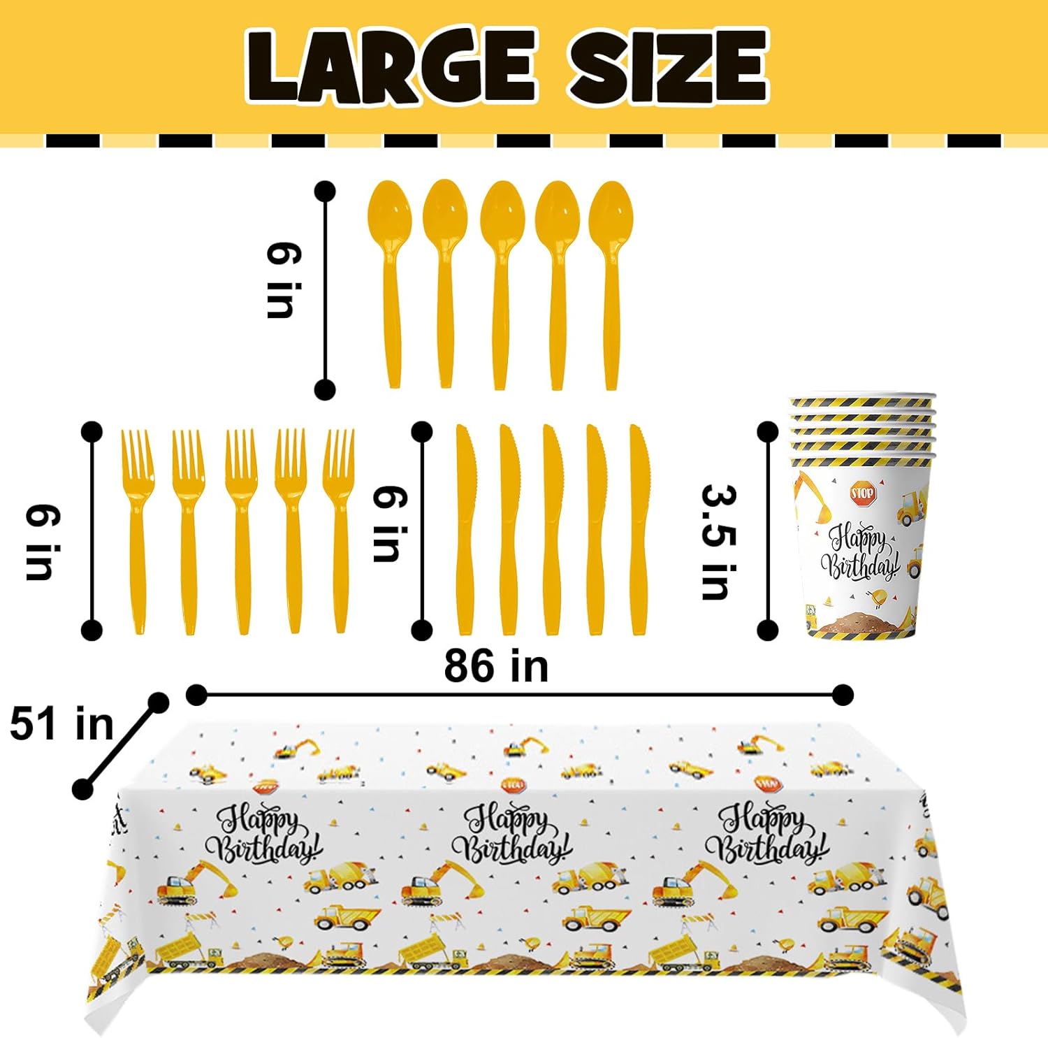 Construction Birthday Party Supplies Decorations, Construction Plate and Utensils Set - Image 2