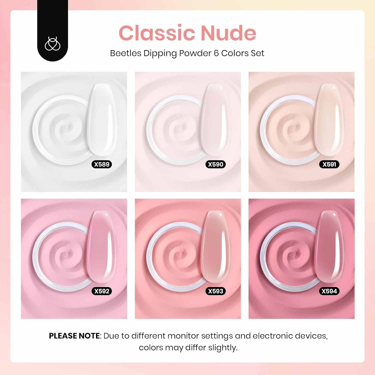 Beetles Dip Powder Set, 6 Colors Jelly Pink Nude Milky Translucent Powder Dipping Set for All Seasons, Summer Starter Manicure DIY Art at Home, No Need Nail Lamp Cured Gifts for Women