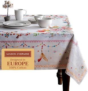Maison d' Hermine Table Cloth Rectangle Table 100% Cotton 60 x 120 Inches Tablecloth Reusable Decorative for Dining Room, Farmhouse, Home, Party, Festive & Wedding Spring Summer - Ibiza - Beige