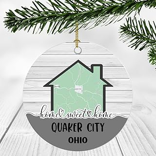 Home Sweet Home Quaker City OH Ornament 2024 - New Home Quaker City Ohio Ornament City Map - Wedding, Housewarming Gift for Family, Friend Ornament 3Inch Plastic
