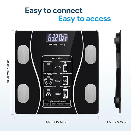 Miniatura 5 de OOYY Báscula de baño digital con pantalla LED, báscula de grasa corporal simple y práctica con aplicación para teléfono inteligente