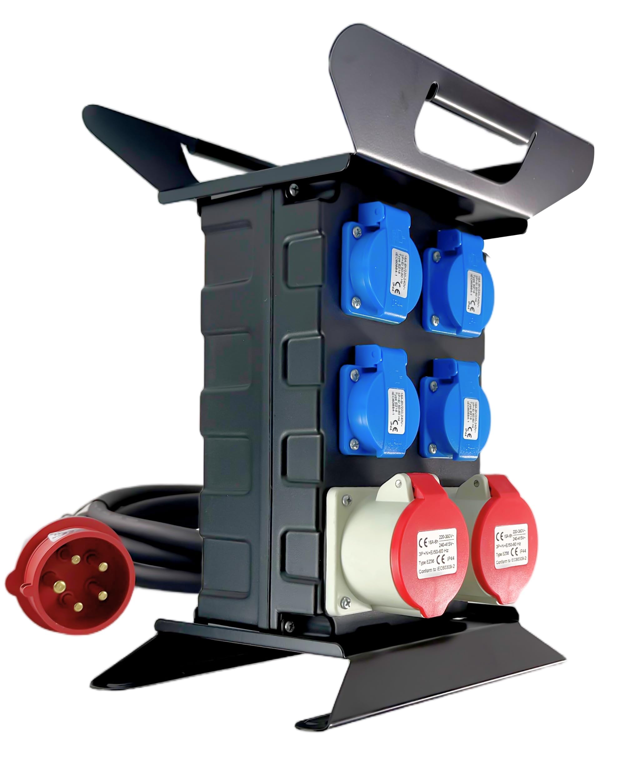 INVOLT Distribuzione dell'alimentazione corrente industriale CEE, 16 A / 400V – 230V Distributore di prese (4x Schuko + 2x CEE 16A + fusibile)
