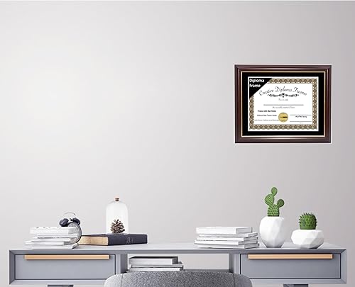 Vista 109 de Creative Picture Frames Marco de diploma de borde dorado caoba de 12 x 16 pulgadas con vidrio negro y colgadores de pared instalados, marco