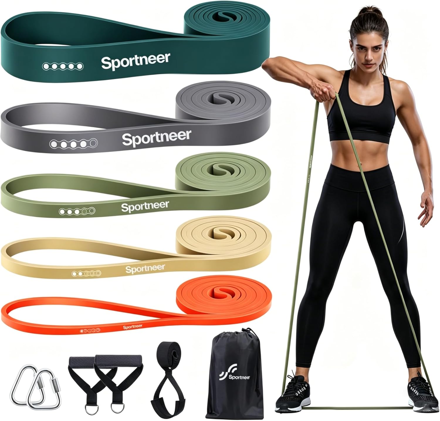 Sportneer Resistance Bands for Working Out: Pull Up Bands 5-130lb 5 Levels Exercise Bands Workout Bands Set with Handles & Door Anchor Pull Up Assist Bands for Men Women Resistance Training