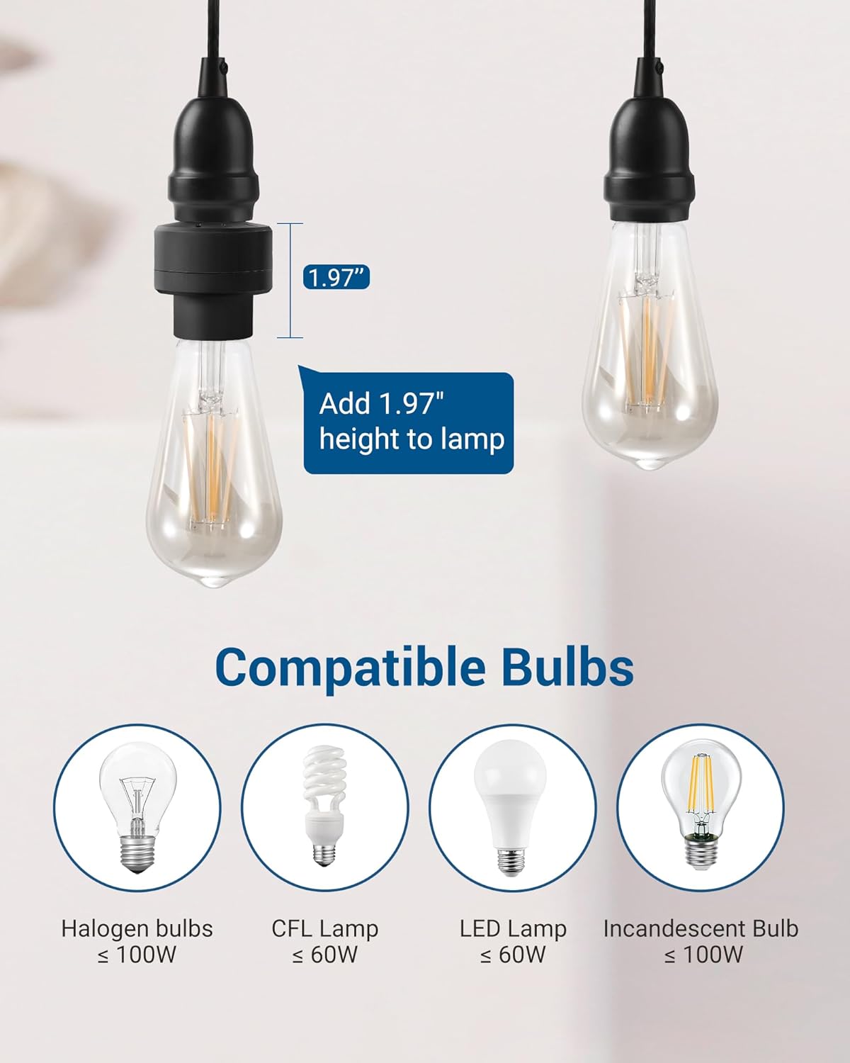 DEWENWILS Remote Control Light Socket, Wireless Light Switch for Pull Chain Light Lamp Fixtures, 100FT Range, No Wiring Needed, ETL Listed(1 Wall Mounted Controller+1 Bulb Base, Shorter Version)