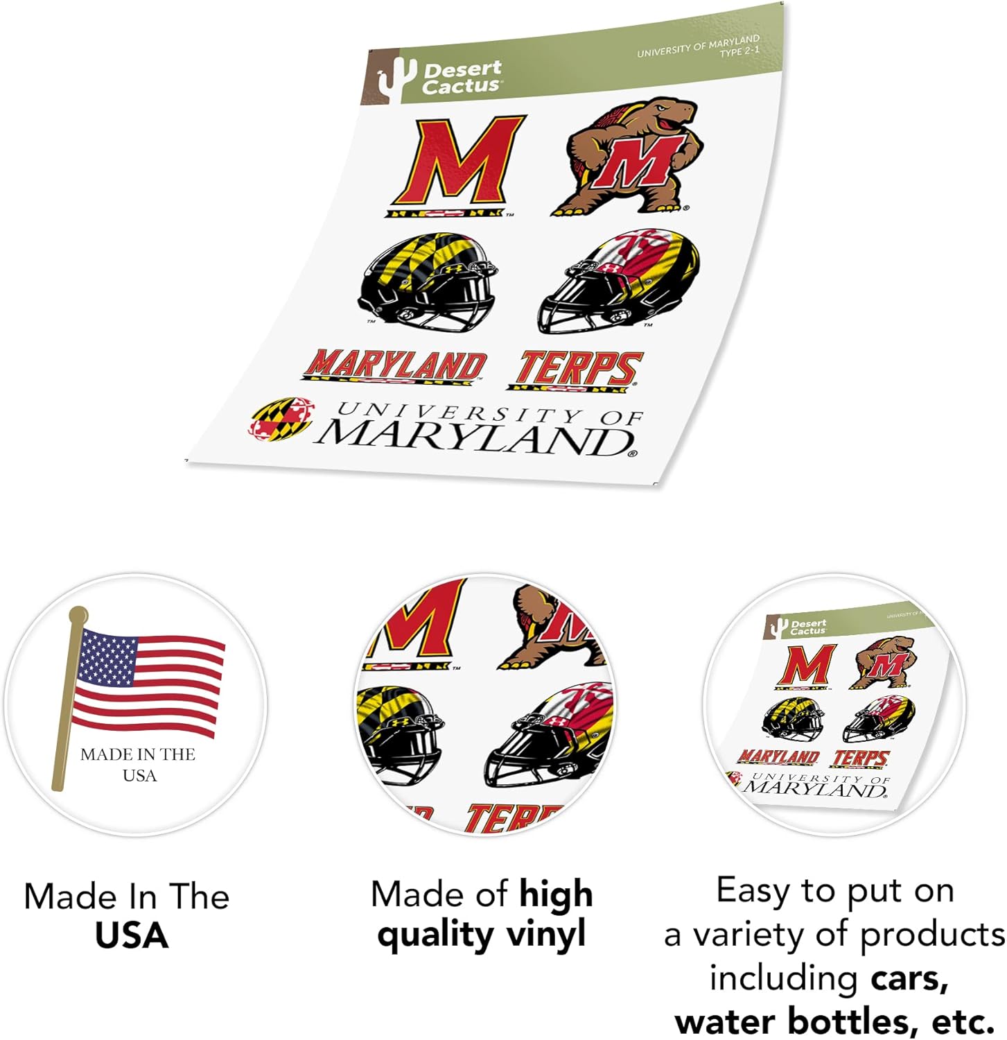 Desert Cactus University of Maryland Sticker Terrapins UMD Terps Vinyl Decals Laptop Water Bottle Car Scrapbook Sheet T2 (Type 2) - Image 4