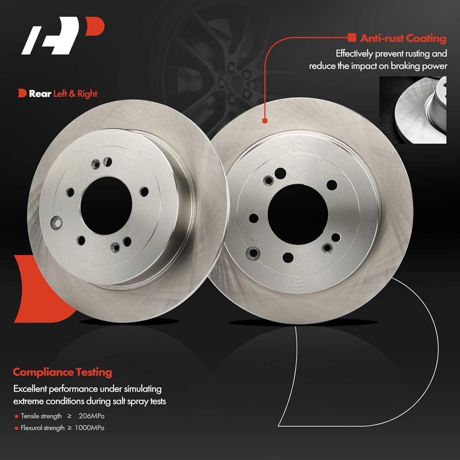 A-Premium 11.88 inch (302mm) Rear Solid Disc Brake Rotors + Ceramic Pads Kit Compatible with Select Hyundai and Kia Models - Sportage 2017-2020, Tucson 2016-2021, 6-PC Set