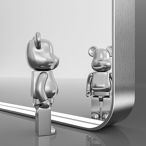 Miniatura 7 de Vosuja Espejo de baño LED de 16 x 24 pulgadas con luces, marco plateado rectangular redondeado con diseño de tira de luz incrustada, 3 colores y