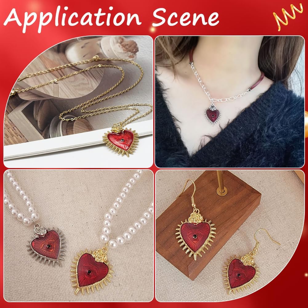 Beebeecraft 1 Box 6Pcs Evil Eye Heart Charms Real 18K Gold Plated Brass Cubic Zirconia Red Enamel Gothic Sacred Loved Charms for Jewelry Making - Image 5