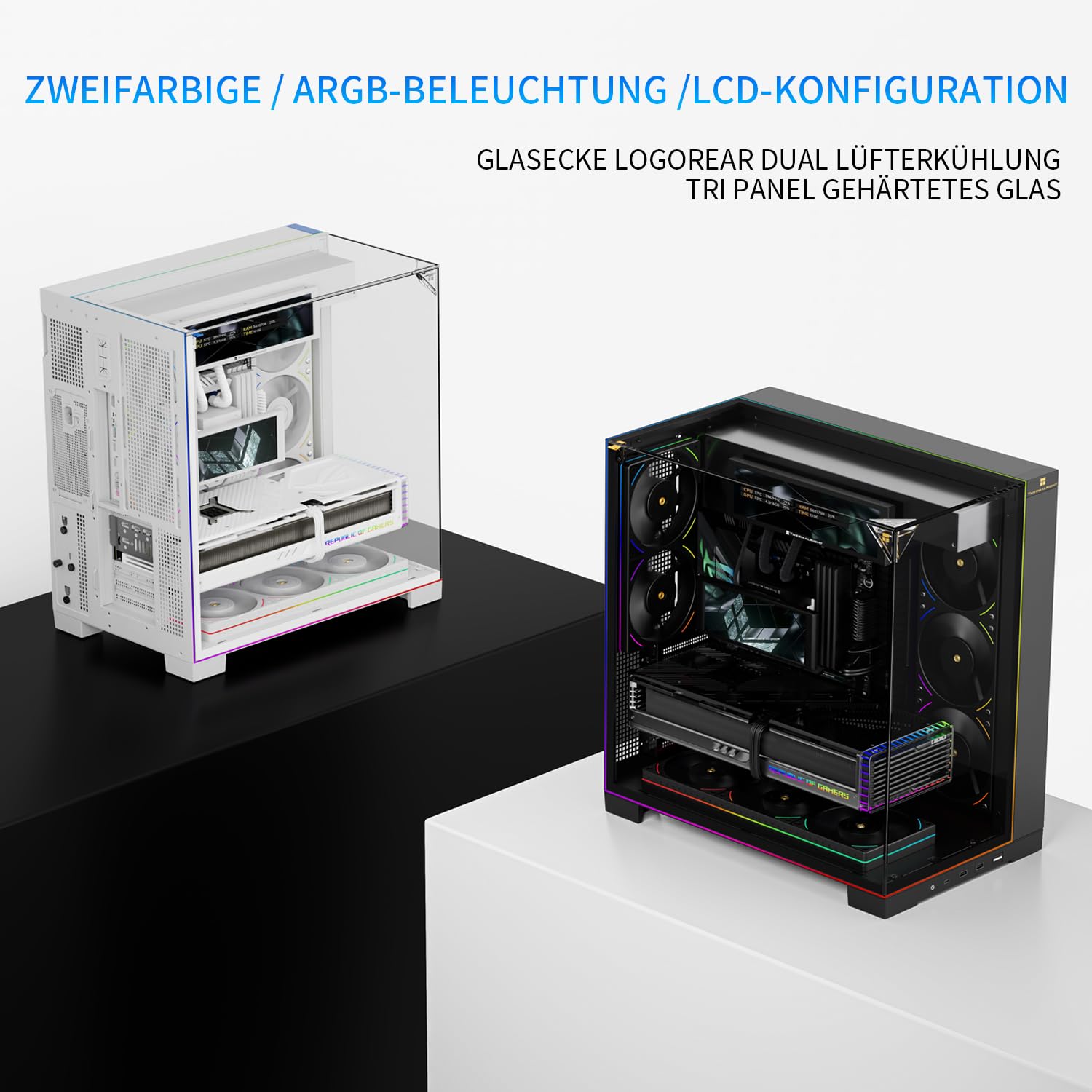 TR-Thermalright A70 Vision bianco con alloggiamento per PC espandibile display LCD da 9,16", connettore USB-C, telaio robusto ottimizzato per il gioco, universale con barra luminosa lineare ARGB