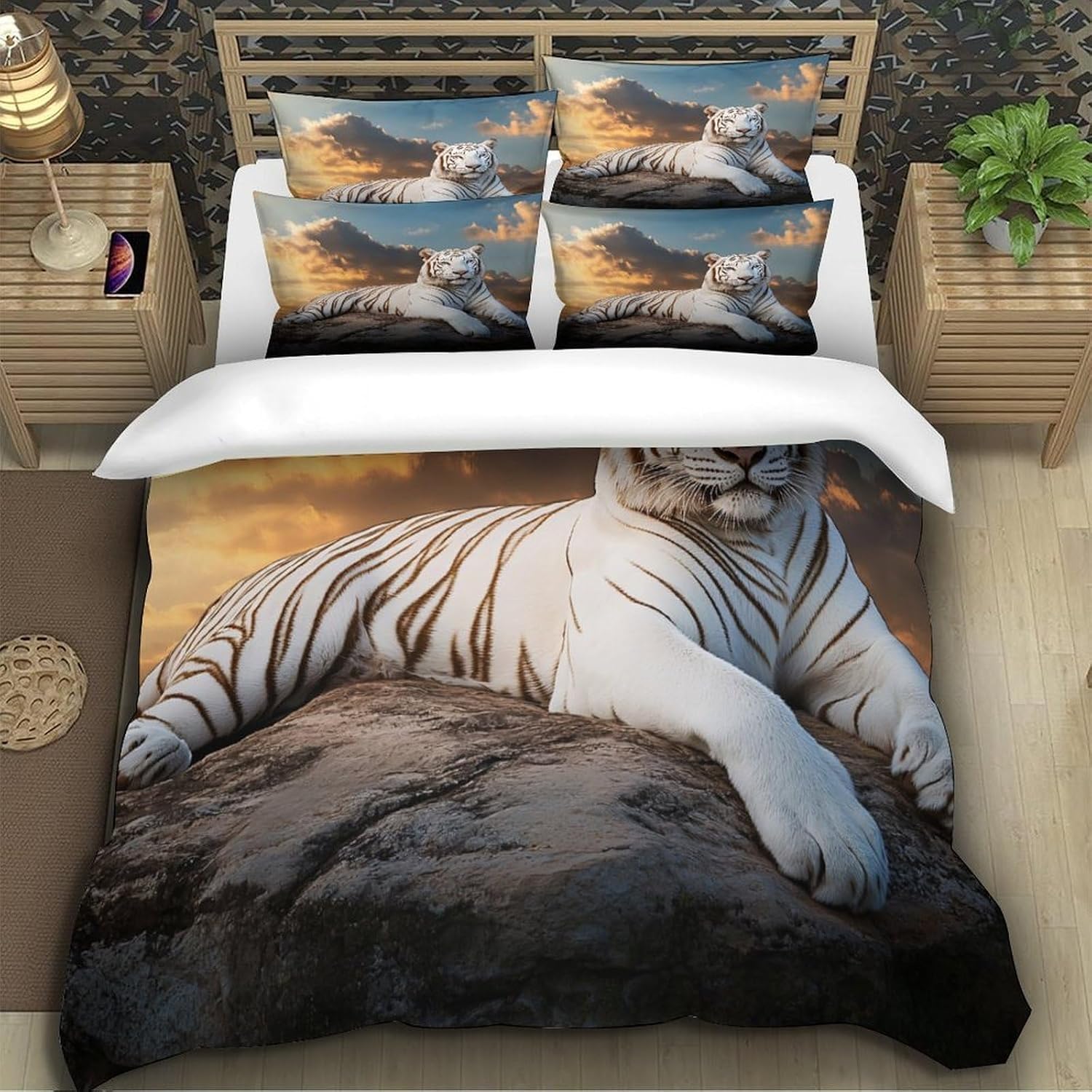Funda Nordica Cama 135/150 Estampado de Tigre Ropa de Cama 3D Animales Salvajes 3 Piezas Suave Transpirable Microfibra Funda Nórdica 240x220 cm y 2 Fundas de Almohada 50x75 cm D.234