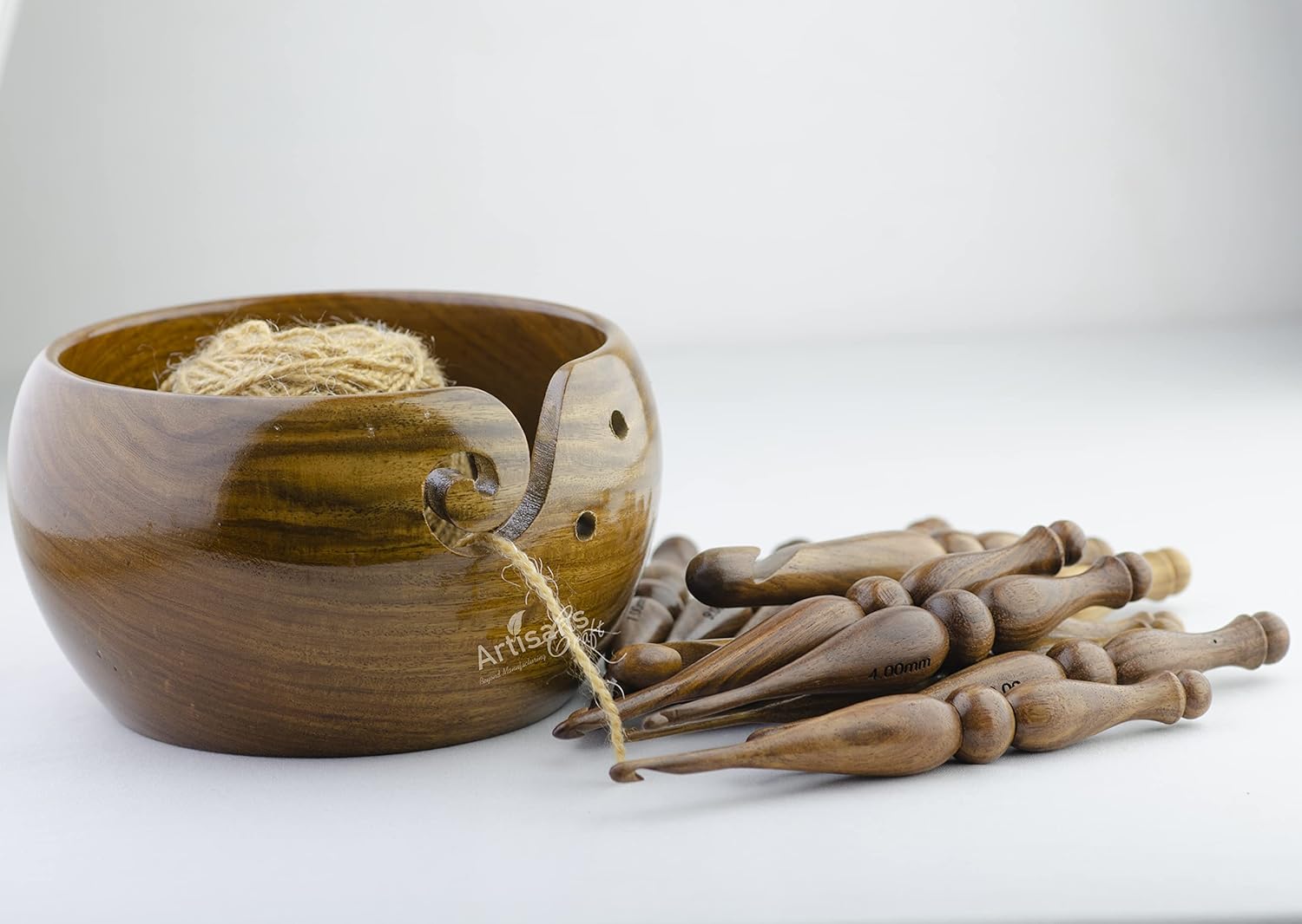 13 Sizes Crochet Hooks Set, 3.5 MM to 16 MM, Ergonomic Crochet Hooks for Arthritic Hands, Knitting & Crocheting Needles, Extra Long Crochet Hook (Set of 13 + Yarn Bowl 7x4, Rosewood)