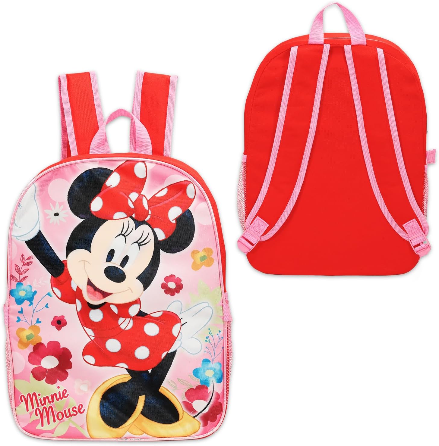 Disney Minnie Mouse Backpack with Lunch Bag Set - Bundle with 16" School Bag, Insulated Lunch Box, Stickers, Water Bottle, More | Minnie Mouse School Backpack for Girls
