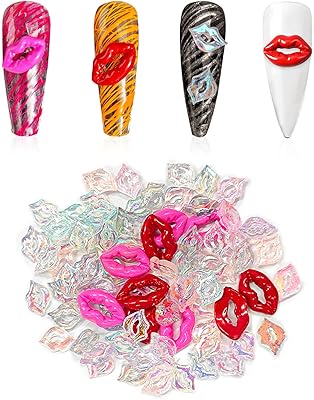 KWOLYKIM 80pcs 3D Resin Nail Charms, Glitter Acrylic Nail Art Sexy Lips Glass Crystals Shiny Nail Rhinstones for Woman Girls DIY Craft Nail Art Accessories Manicure Decoration