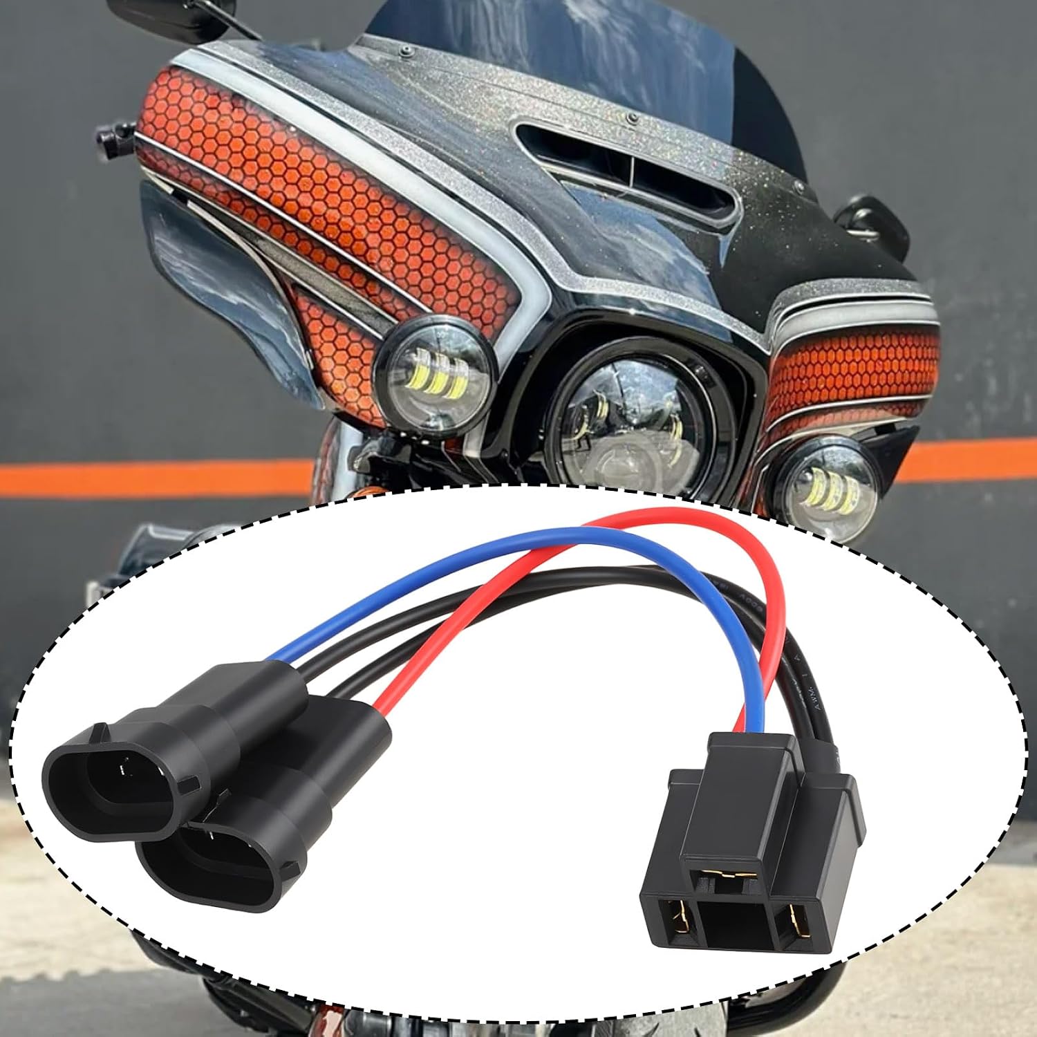 ECSiNG 2pcs Motorcycle H9/H11 to H4 Y-Splitter Wiring Harness Adapter Compatible with Street Glide Special 2014 Later