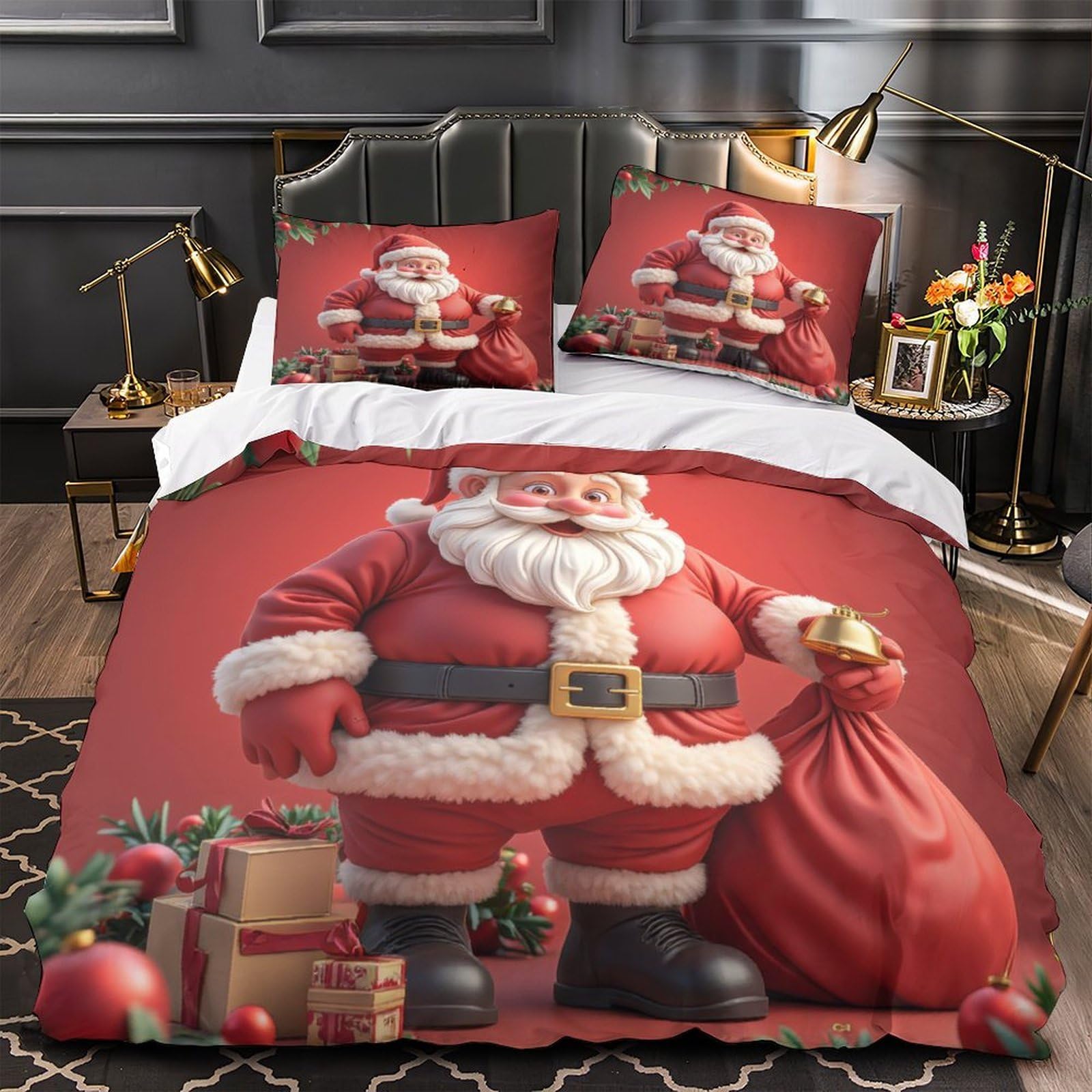 Housse de couette Noël fermeture éclair lit simple entretien facile