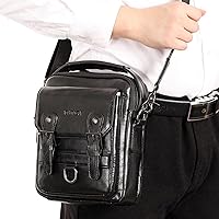 Vista 2 de Hebetag Bolso bandolera de cuero pequeño para hombre, para viajes al aire libre, negocios