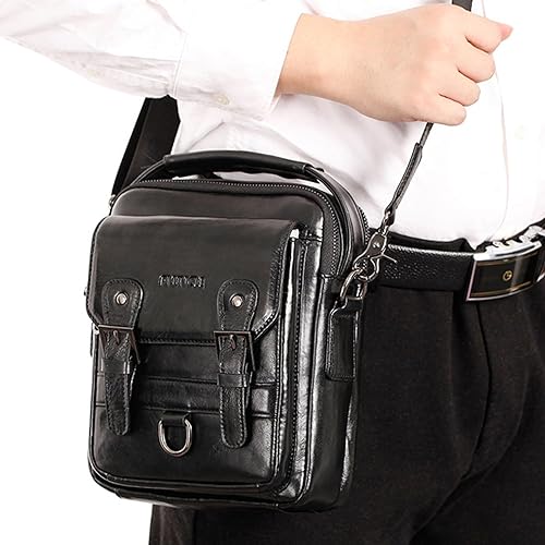 Miniatura 2 de Hebetag Bolso bandolera de cuero pequeño para hombre, para viajes al aire libre, negocios