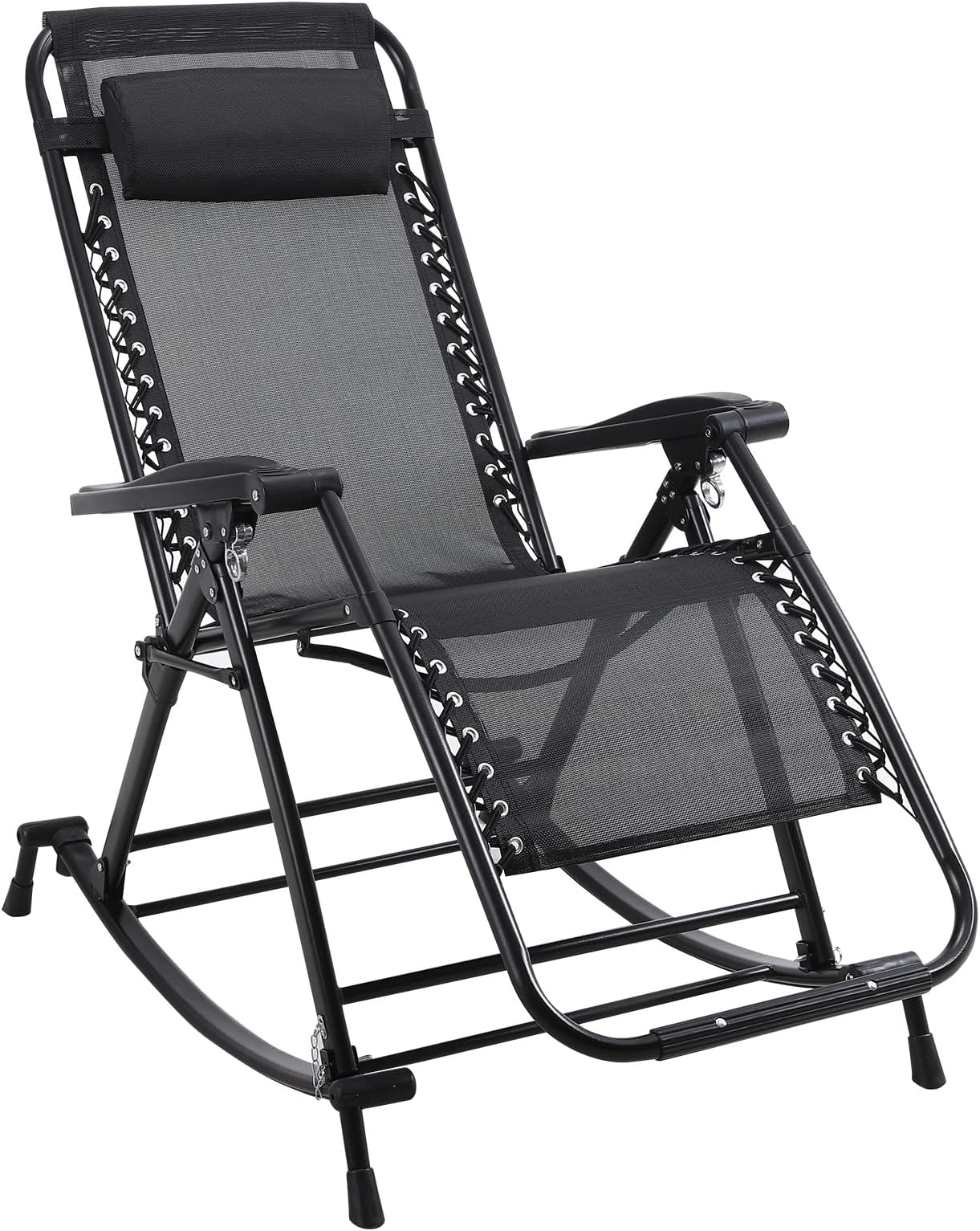 FLOGUOROutdoor Folding Rocking Chair, Oversized Recliner Rocker Chair for Adults,Steel Rocker Seating Outside for Front Porch, Garden, Patio, Backyard (Black)