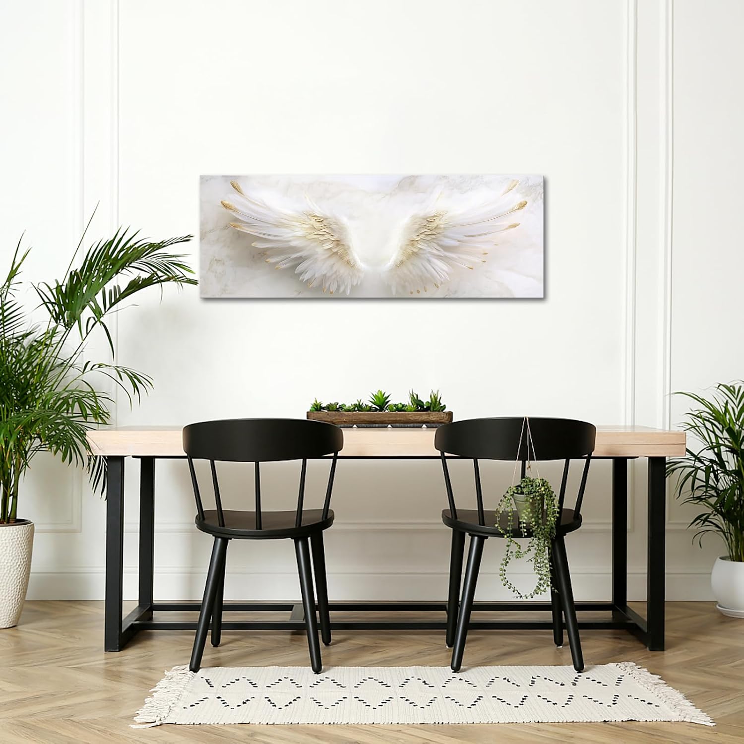 VANSEEING Angel Wings Wall Art Large Canvas Prints Golden White Marble Painting Pictures Aesthetic Artwork Angel Wings Wall Decor for Bedroom Living Room Office Home 20x55inch