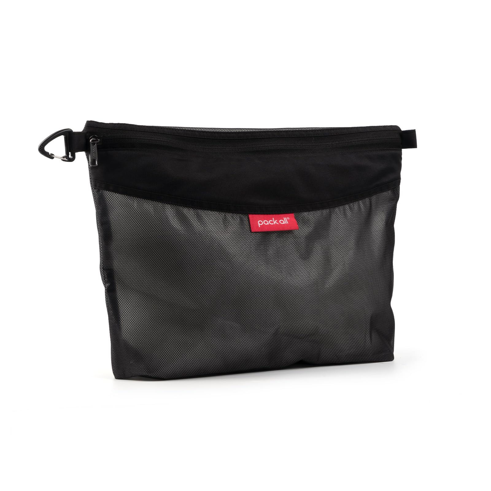 pack all Bolsa con Cremallera de Malla Resistente al Agua, 26 × 36 cm, L | Con Gancho, Malla TPU Semitransparente, Para Artículos de Viaje, Oficina y Uso Diario, Ideal para Maleta y Mochila, Negro
