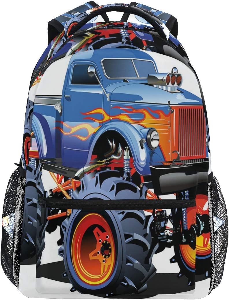 CANCAKA Cartoon Monster Truck Huge Tyres Off-Road Heavy Large Tractor Wheels Turbo Lightweight School Backpack Students College Bag Travel Hiking Camping Bags