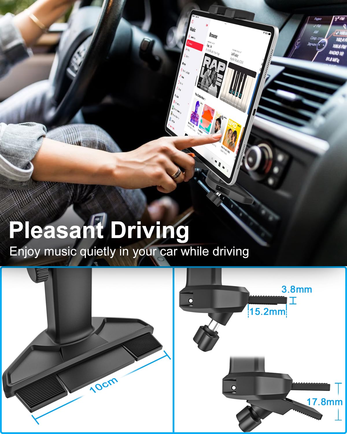 GDZN Samochodowy uchwyt na tablet CD, z regulacją wysokości, obrotowy o 360° uchwyt na tablet CD, odtwarzacz CD, iPad, uchwyt do iPad Pro 12,9 Air Mini, Galaxy Tab, Surface, telefon komórkowy