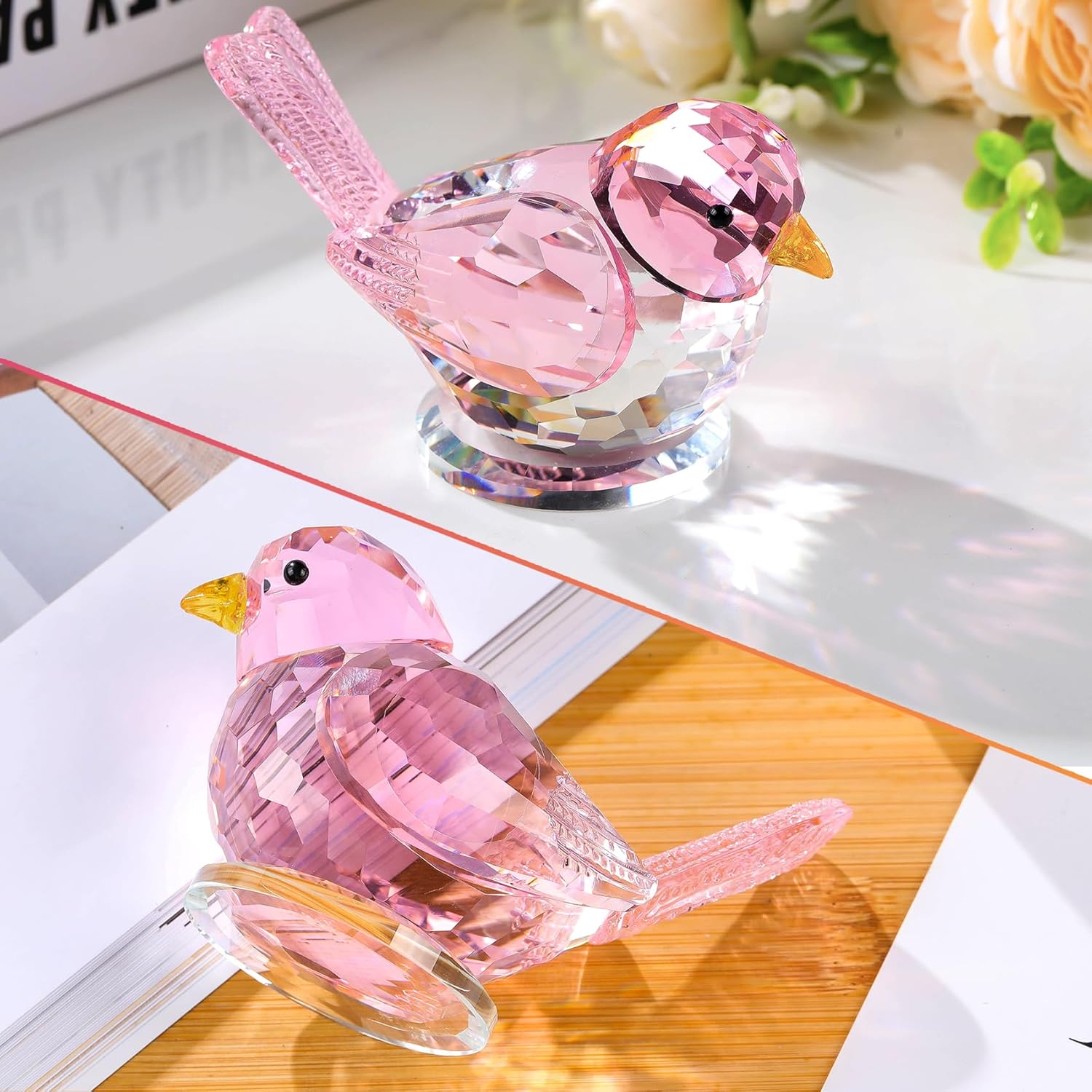 Crystal Pink Birds Figurine Glass Collectible Figurines Paperweights Birthday Gifts for Women Decorative Tabletop Centerpiece for Animal Lovers - Image 5