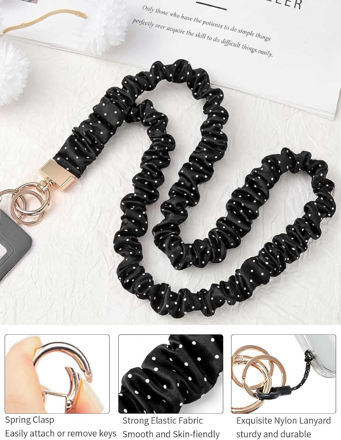 Stretchy Lanyard, Cute Neck Badge Lanyard for Women, Retractable Scrunchie Lanyard for Keys, ID Badges, Cell Phone image 3