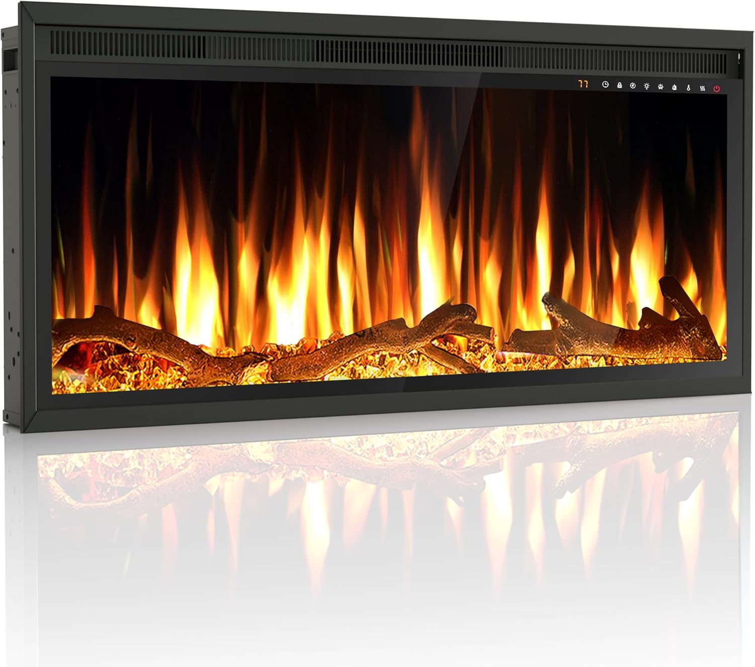 36 inch electric fireplace heater, recessed in-wall and wall-mounted linear heater fireplace,13 adjustable flame color and 5 brightness,touch screen & remote control,1500/750w, black 36 inches