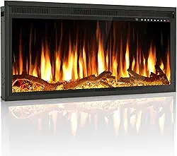 Riseon Aquecedor De Lareira Elétrico De 36 Polegadas, Embutido Na Parede E Linear, Com 13 Cores De Chama Ajustáveis E 5 Níveis De Brilho, Tela Sensível Ao Toque E Controle Remoto, 1500/750 W, Preto