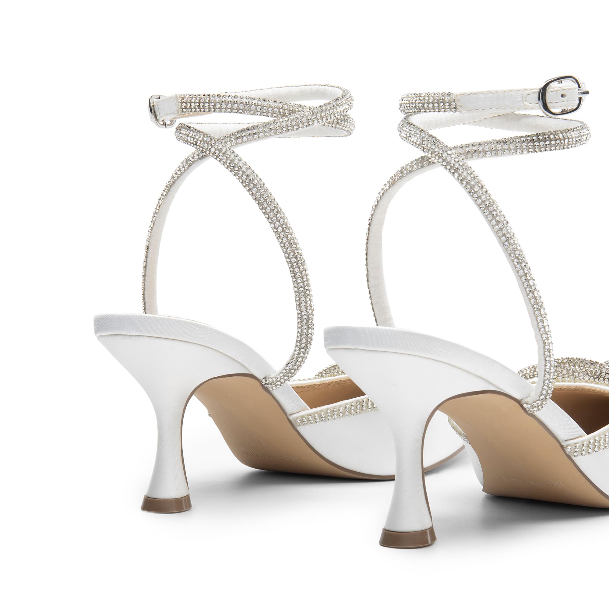 DREAM PAIRS Tacones Gatito Rhinestones | Tejido brillo/satén, lazos dobles piedras, hebilla strass, punta afilada, tacón 7cm.