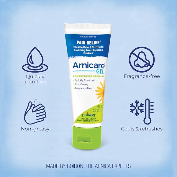 Boiron Arnicare Gel for Relief of Joint Pain, Muscle Pain, Muscle Soreness, and Swelling from Bruises or Injury - Non-greasy and Fragrance-Free - 2.6 oz - 3