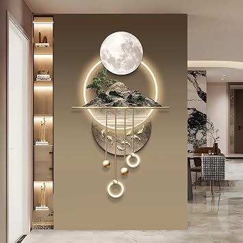 3D Wall Art Decor Plug-in Power Supply Creative Landscape Wall Hanging Mural Home Wall Decor with LED Light for Home Entrance Hallway BedroomStylle C,23.62 * 49.21