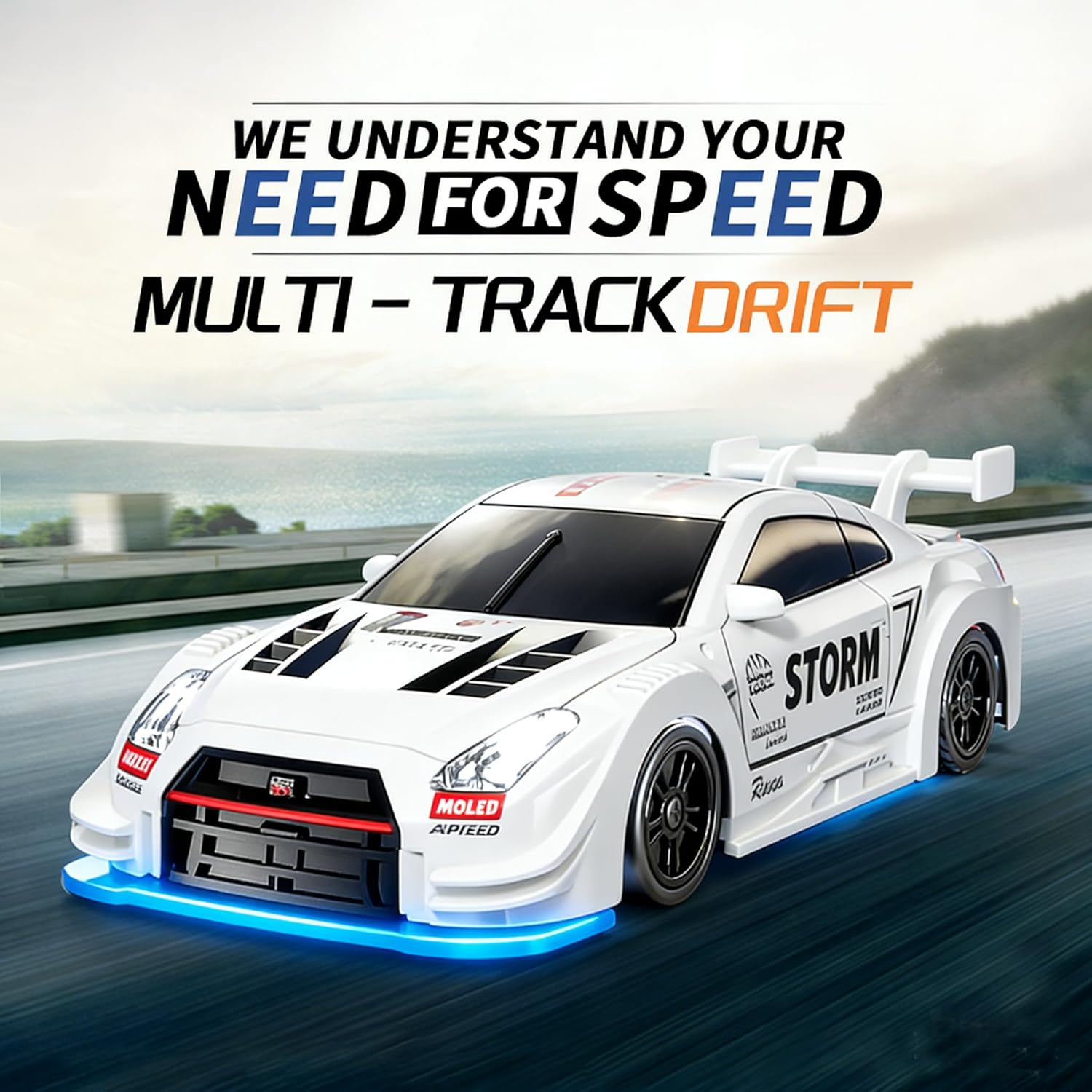 88RC 1:43 Alloy Remote Control Mini Drift Car, 2.4GHz 4WD High-Speed RC Car with DIY Detachable Body & Multi-Light Modes, Desktop Racing Hobby for Adults & Collectors (White)