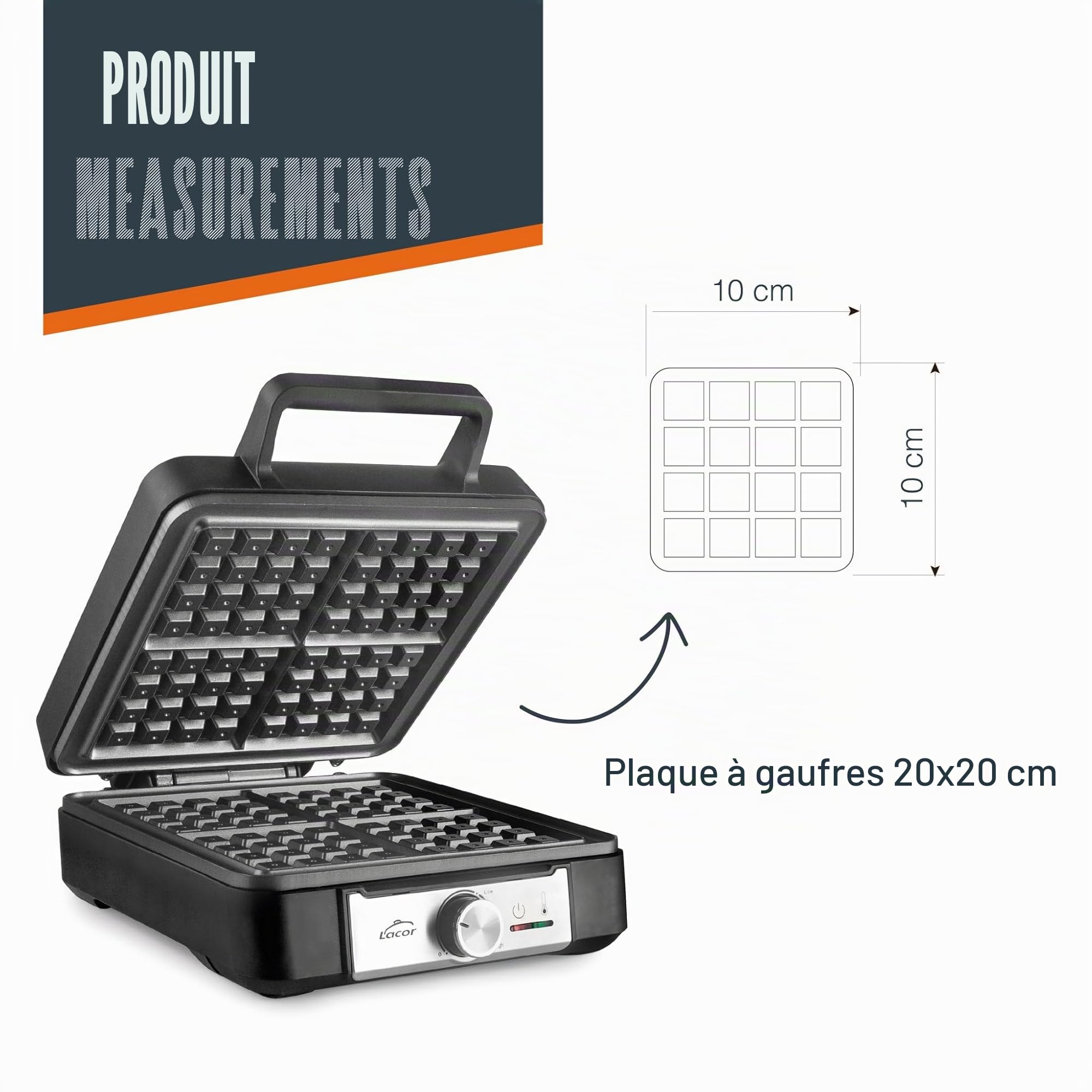 Lacor 69434 - Gaufrier électrique pour 4 gaufres à Gand, 25 x 32 x 12 cm | Ustensile professionnel durable; conçu pour un rendement optimal y nettoyage rapide et facile au lave-vaisselle