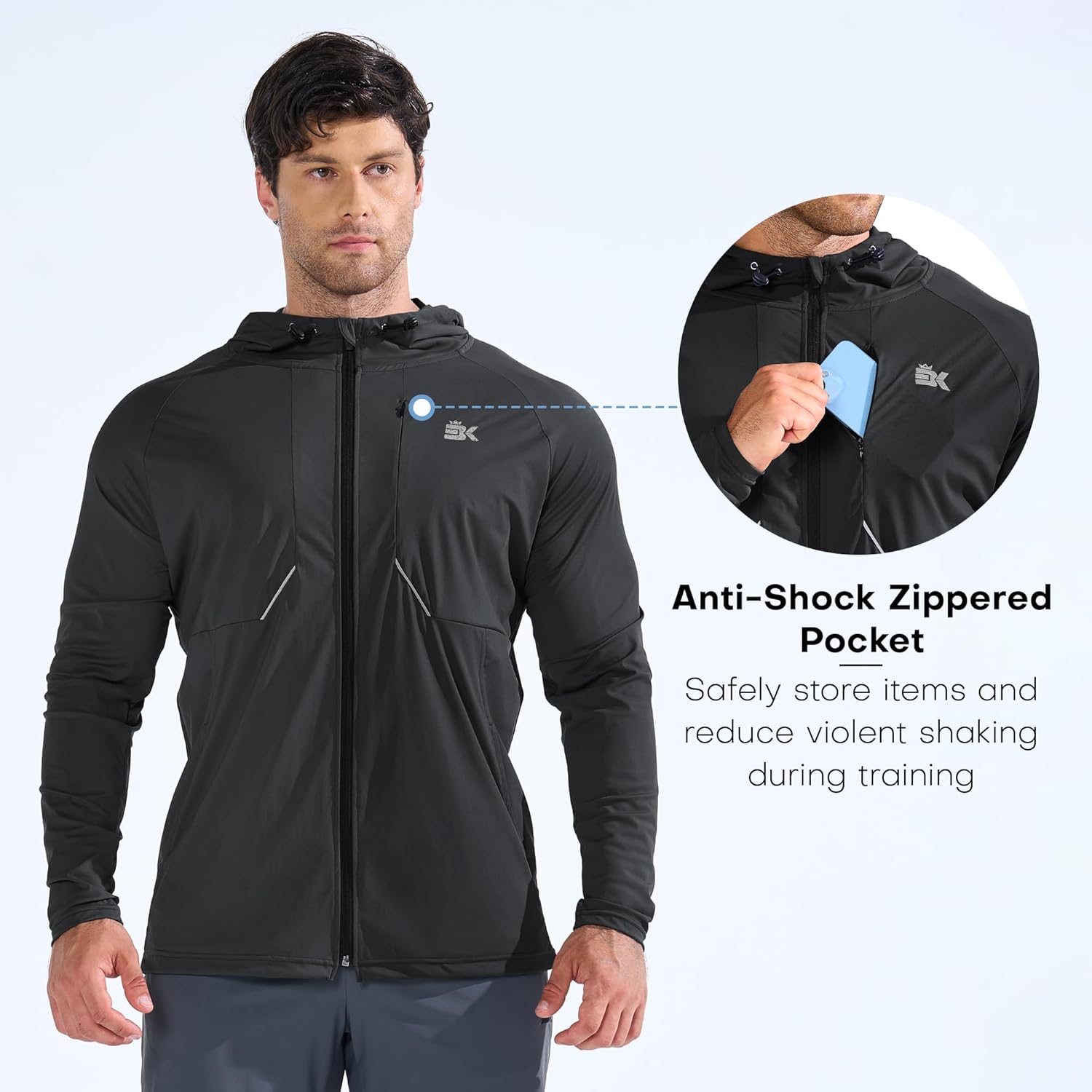 BROKIG Mens StealthZip Lightweight Running Jackets, Full Zip Workout Hoodie Track Windbreaker Athletic Gym Sweatshirts - Image 3