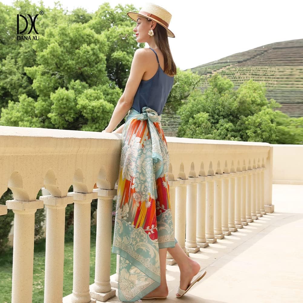 DANA XU Women's 100% Mulberry Satin Silk Pashmina Shawl Wraps Extra Large Floral Scarf for Evening Dresses, Soft Oversized - Image 9