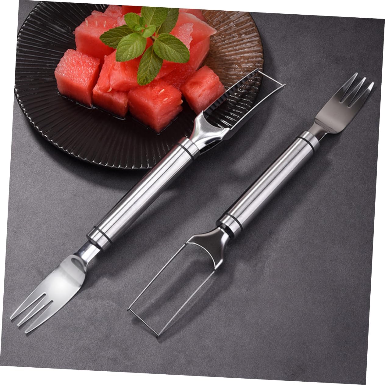 2Pcs Stainless Steel Watermelon Fork Cutter for Cubes in Kitchen