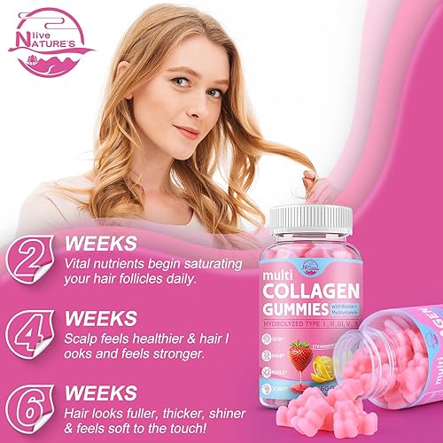 Miniatura 4 de Gomitas de péptidos de colágeno múltiples, tipo I, II, III, V, X - Péptidos de colágeno hidrolizados con biotina, ácido hialurónico, apoya la piel